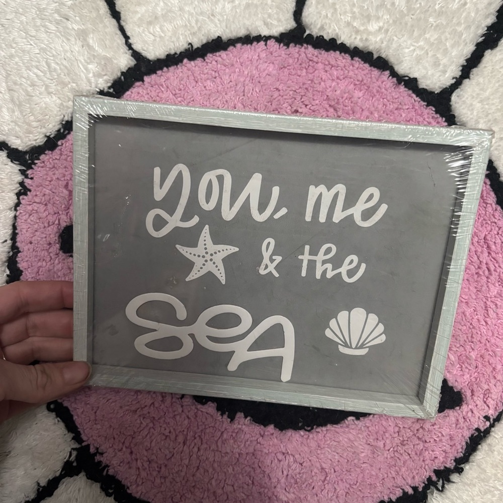 You, Me & The Sea Framed Wall Art - Gray & White Beach Sign